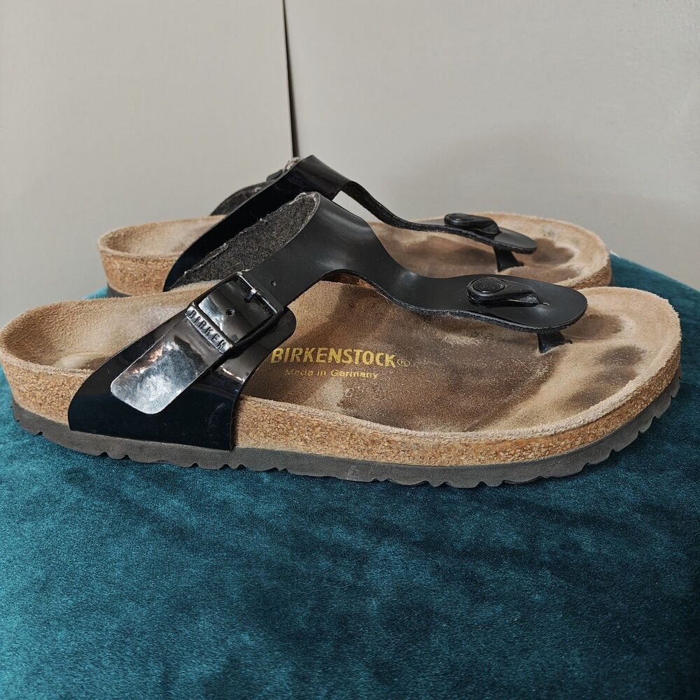 Birkenstock Gizeh Thong Sandals Womens Size 9 / 40 Black Patent Leather Slip On - Picture 3 of 10